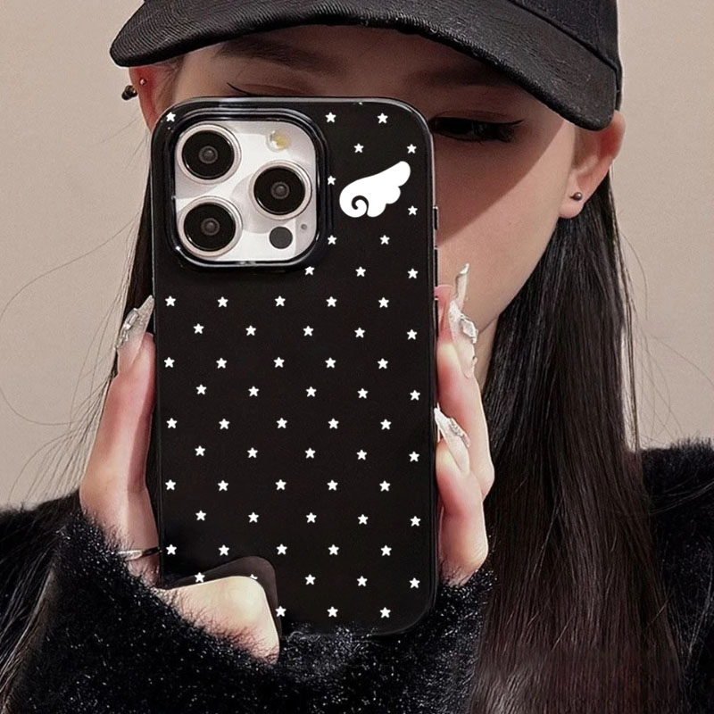 Perfume Pure Xs - かわいい星と天使の羽のブラックサイドフォンケース iPhone 15 Proケース iPhone 16