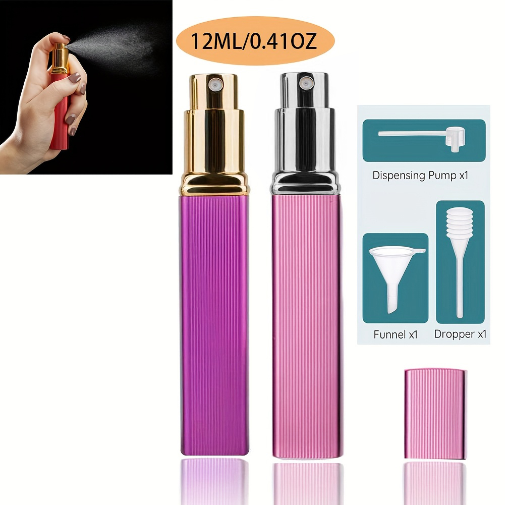 Perfume Fragrance Samples - 2点セット、12ml詰め替え可能な香水スプレーボトル、トナーおよびスキンケアトナー容器 - 空ボトル詰め替え用およびディスペンシングボトル