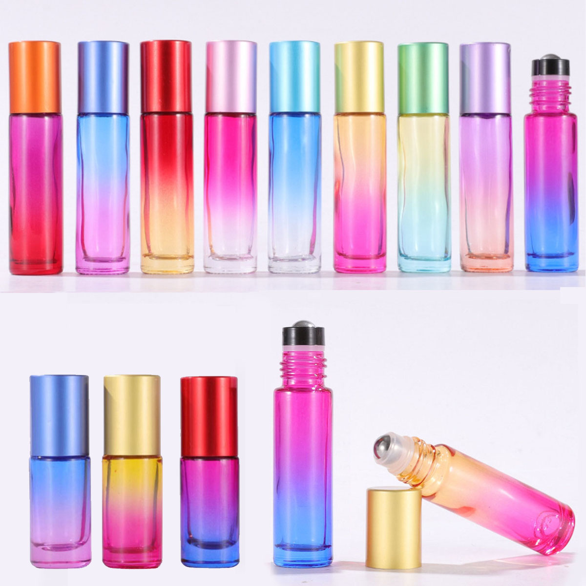 Perfume Fragrance World - 1X 10x 20X 10 ミリリットルグラデーションカラー詰め替えガラスエッセンシャルオイルローラーボトル金属ローラーボール付きフレグランス香水