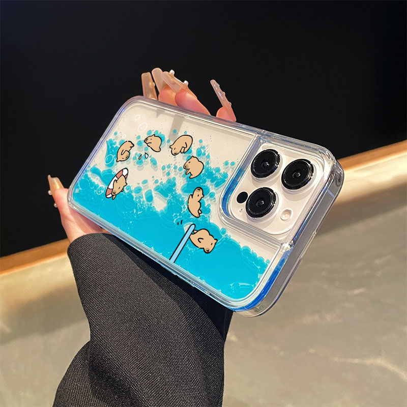 高級感のある青い水のかわいいカピバラ豚の流砂風スマホケース  - Fragance X のレビューと価格