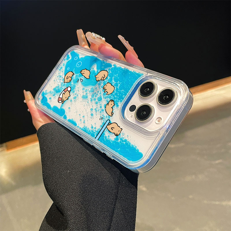 高級感のある青い水のかわいいカピバラ豚の流砂風スマホケース  - Fragance X のレビューと価格