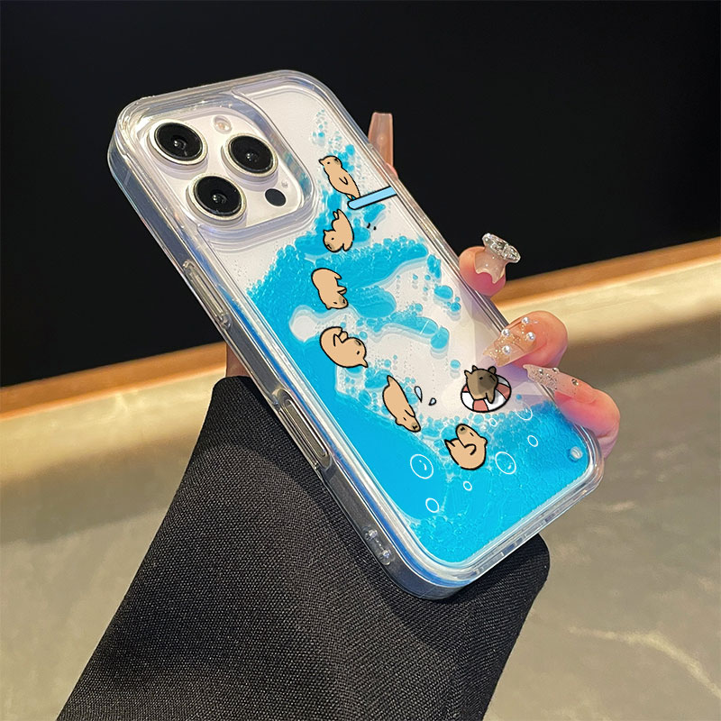 高級感のある青い水のかわいいカピバラ豚の流砂風スマホケース  - Fragance X のレビューと価格